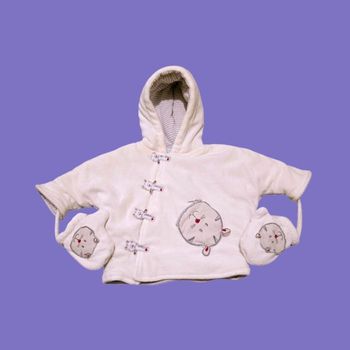 Manteau Bébé Kimono Blanc Petit Kimbaloo Motif Tête de Chat Mignon Avec Moufles Assorties 1 mois 50 cm Très Bon État