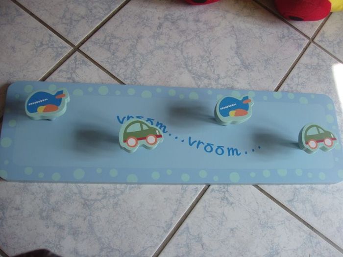 Porte Manteau Mural patères en Bois Voiture et avion Bleu