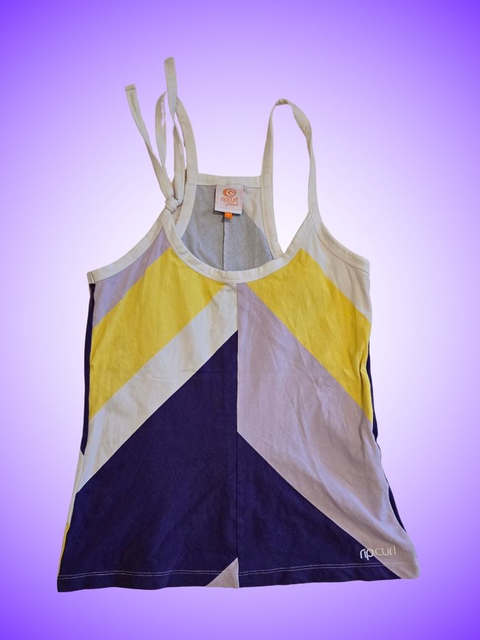 Débardeur Rip Curl Color Block – Rayures Géométriques – Violet, Jaune, Blanc – Taille 38 M – Très Bon État