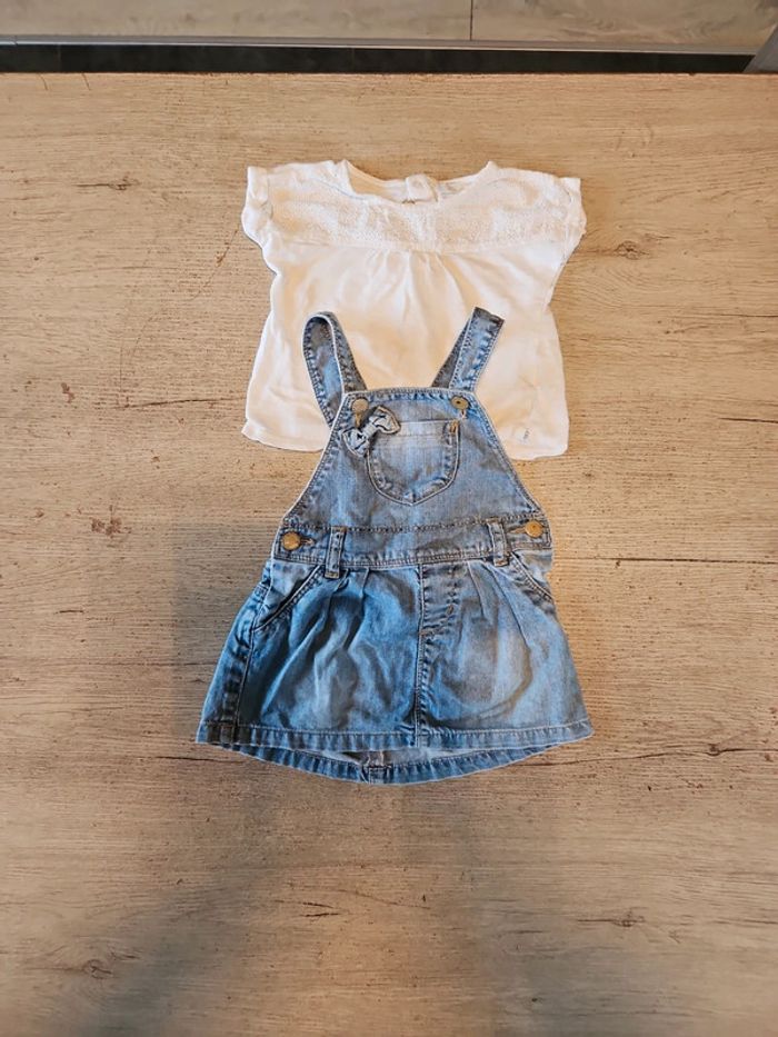 Robe salopette en jean s bleu Zara baby avec 1 t shirt blanc Obaïbi, 18 mois - photo numéro 8