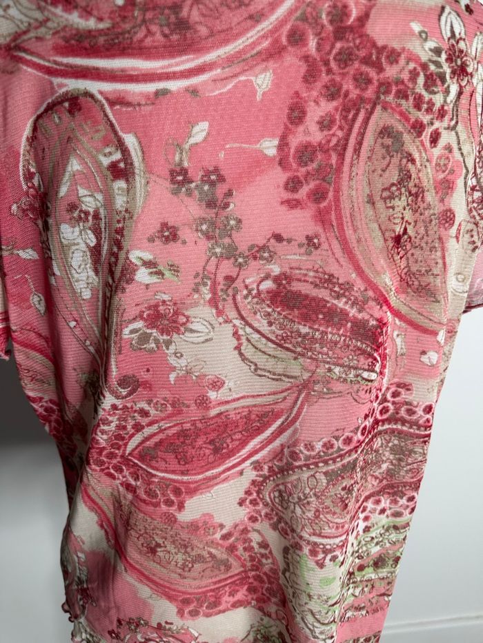Top en mesh paisley fleurs rose et crème Y2K T42 XL - photo numéro 6