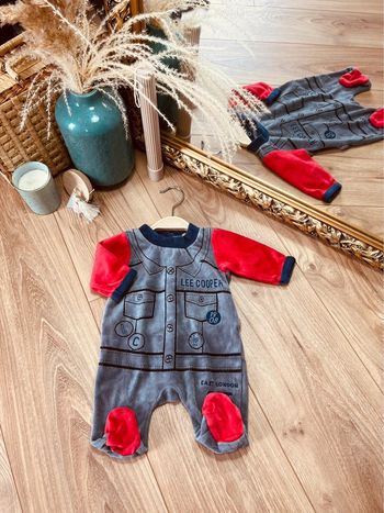 Taille 1 mois pyjama velours garçon lee Cooper gris rouge 💙