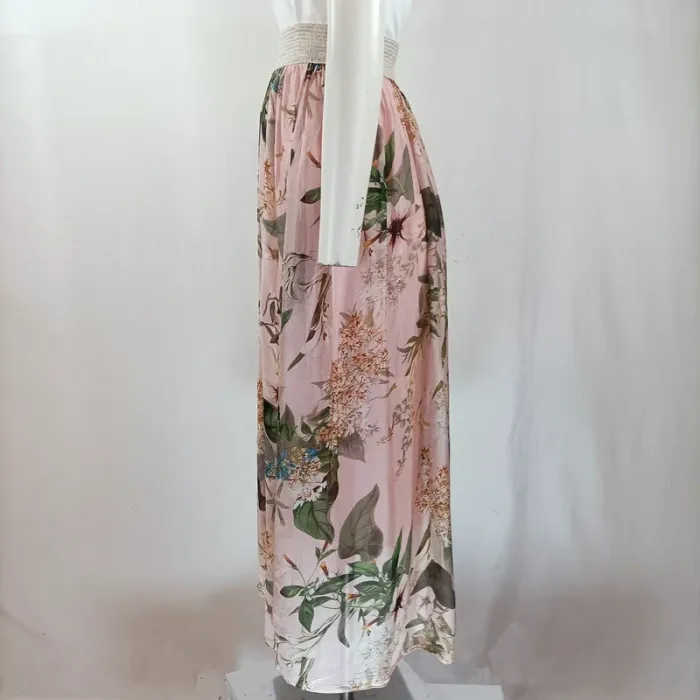 Jupe longue bohème fluide rose poudré à fleurs (A958) - photo numéro 3