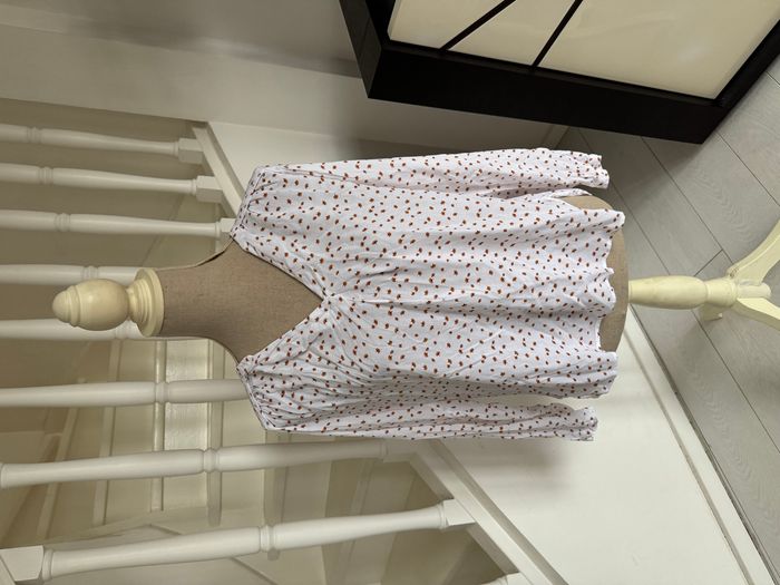 Blouse manches 3/4 Camaieu blanche et motifs marrons - photo numéro 1