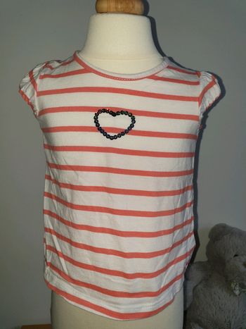 T-shirt marinière blanc et corail TAO 18 mois