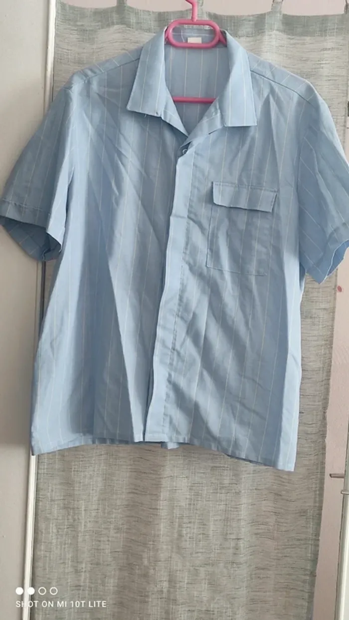 Chemise homme bleue rayures jaune reporter paris