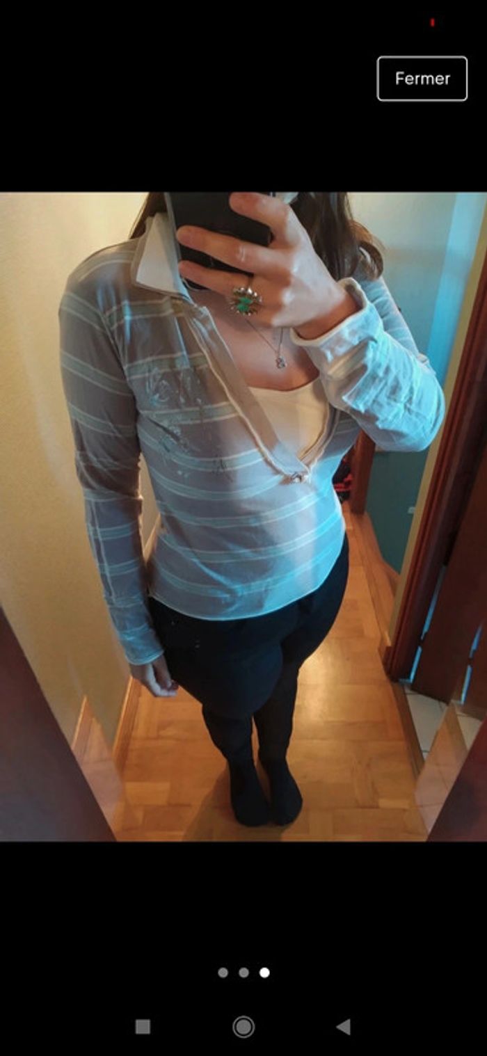 Polo à manches longues façon rugby taille L gris argenté - photo numéro 3