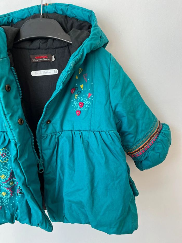 Ensemble parka à capuche turquoise + bonnet + moufles - Catimini 6 mois - photo numéro 6