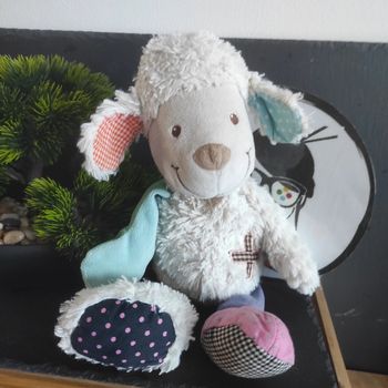 Nicotoy Peluche mouton blanc bleu rouge rose violet croix pois carreaux