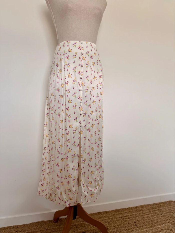 Jupe satin satiné été fleuri midi blanche longue fluide - photo numéro 2