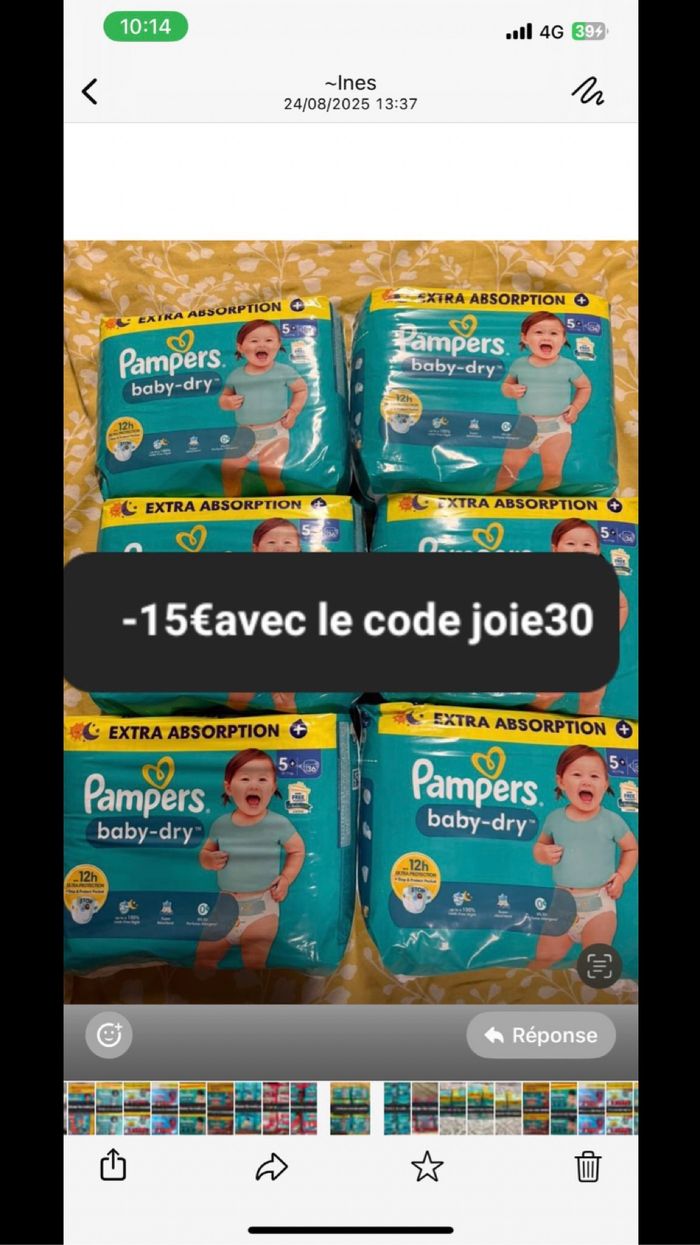 6 sachet de couche Pampers taille 5