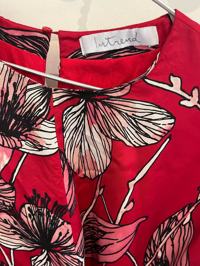 Robe asymétrique longue rouge fleuri noeud max mara taille S/36 - photo numéro 2