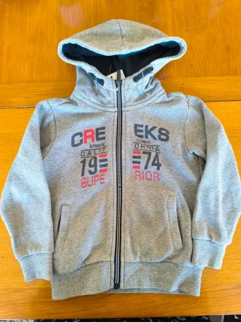 310856 sweat à capuche zippée marine rayé blanc garçon 4 ans creeks