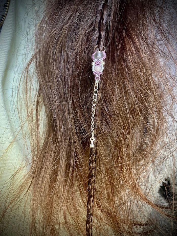 Bijou de cheveux, tresse/dread, macramé pierre Améthyste et Fluorite - photo numéro 3