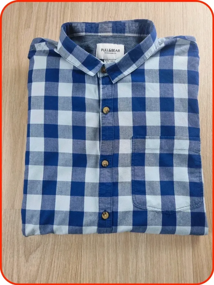 Chemise à carreaux bleue Homme Pull & Bear Taille L