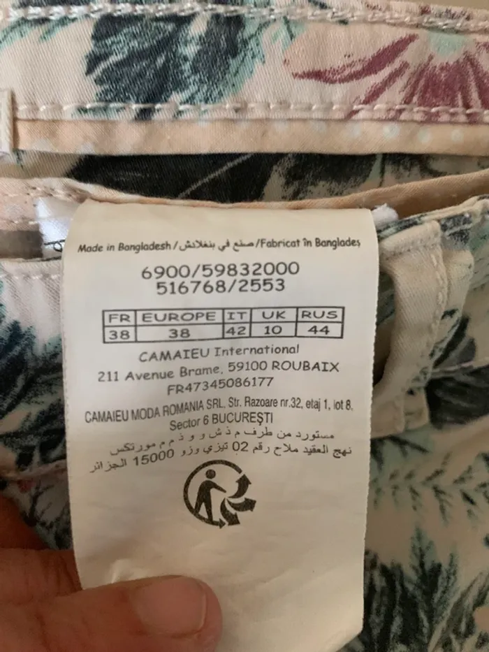Pantalon camaïeu taille 38 style chino tres bon état motifs fleurs - photo numéro 5