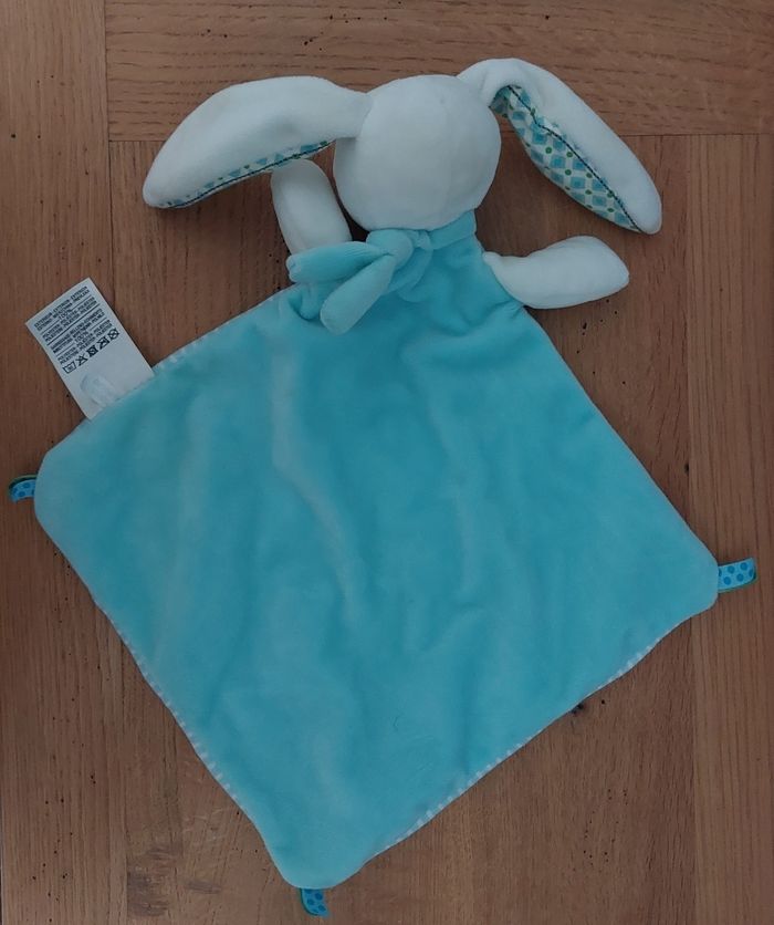 Doudou plat lapin bleu blanc rayé hibou écureuil - photo numéro 3