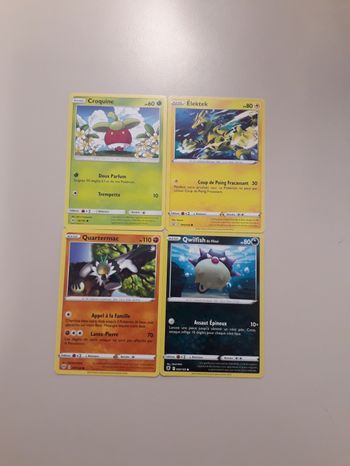 Croquine + Élektek + Quartermac + Qwilfish de Hisui lot de 4 cartes Pokémon neuves