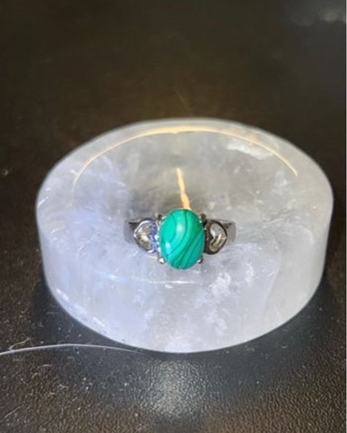 Bague Acier Inoxydable & Malachite Naturelle - Taille 57 - photo numéro 2