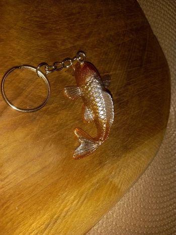 Porte clé carpe koi résine epoxy argenté doré