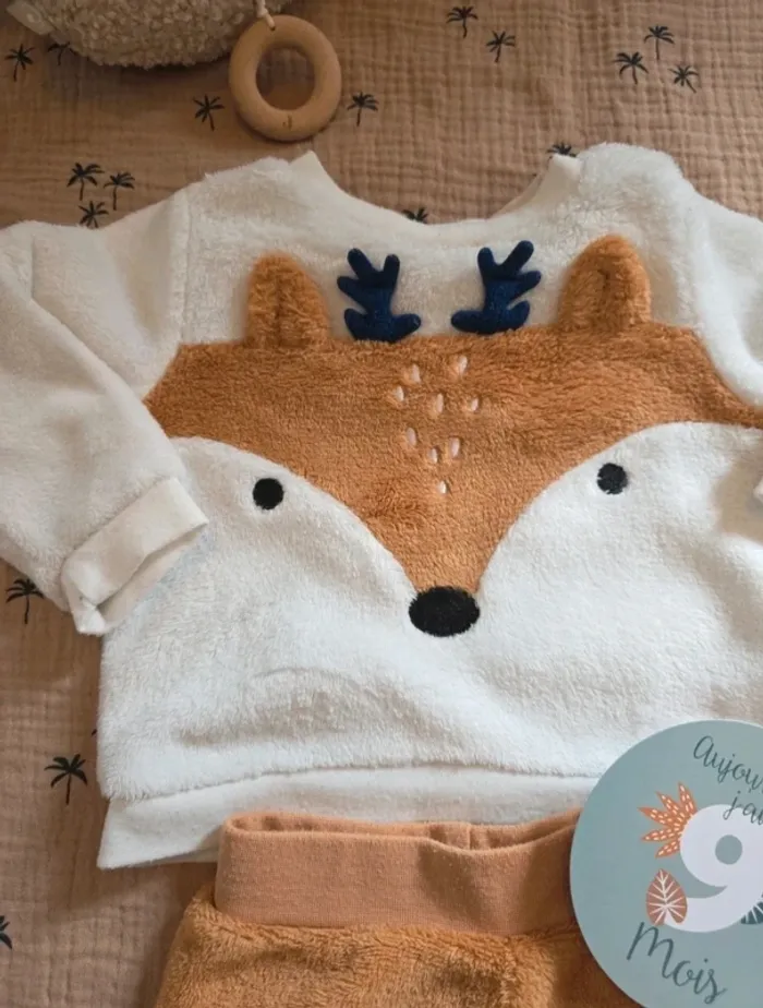 Ensemble bébé P’tit Bisou 9 mois – motif renard - photo numéro 2