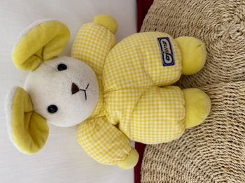 Doudou Souris jaune carreaux AJENA 30 cm env .