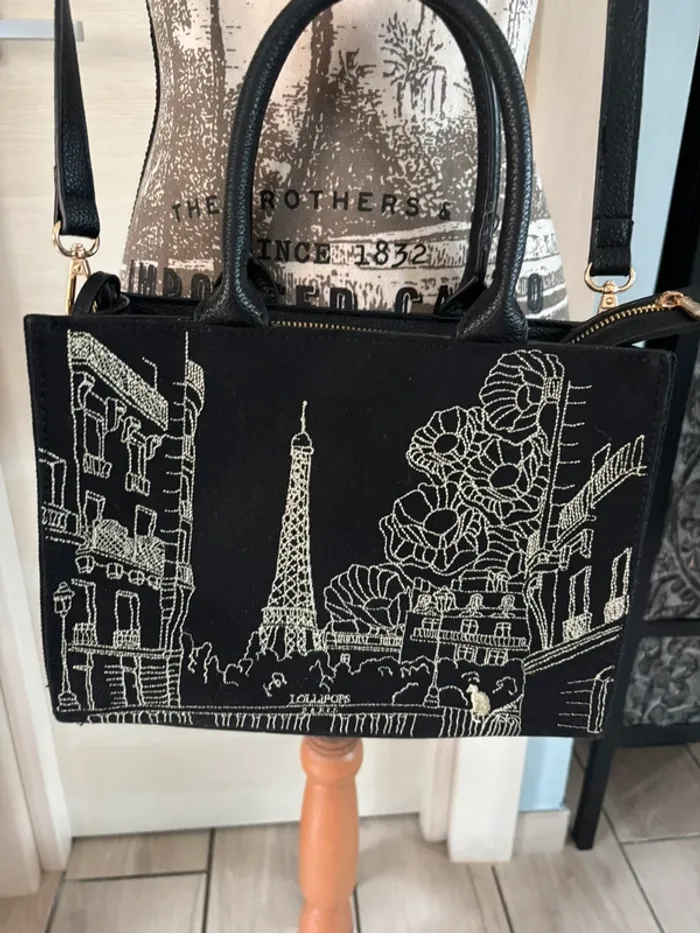 Sac bandoulière rigide en tissu noir lollipops - photo numéro 2
