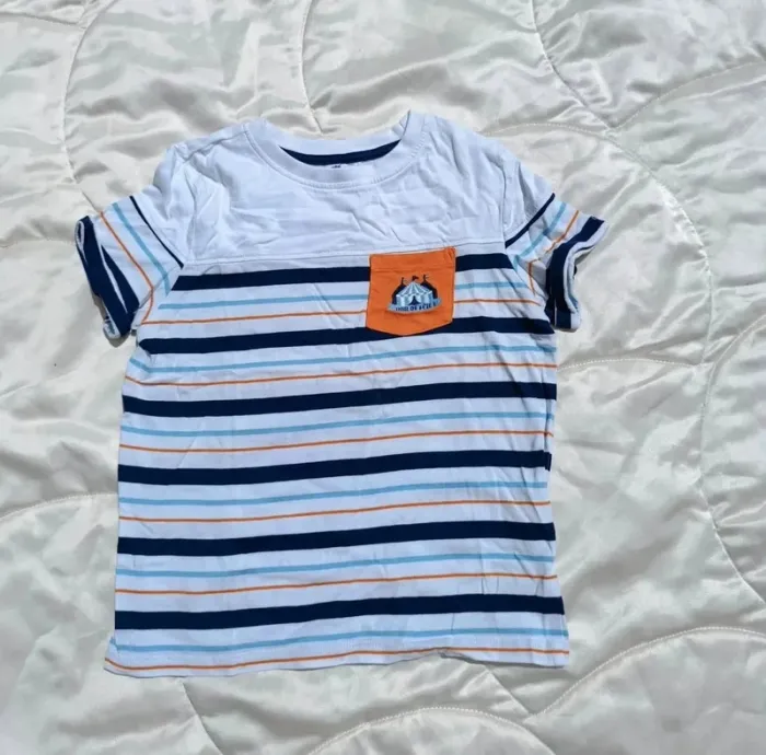 T-shirt manches courtes rayé bleu blanc et orange Sergent major 6 ans