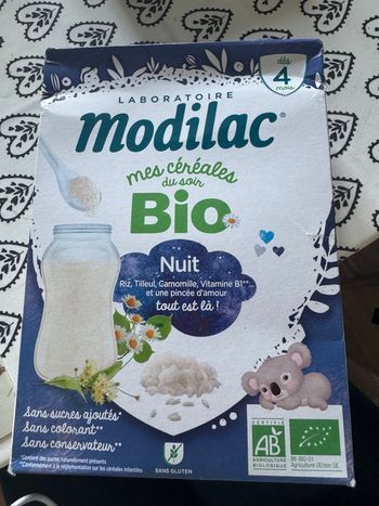 Céréales modilac bio nuit 4 mois