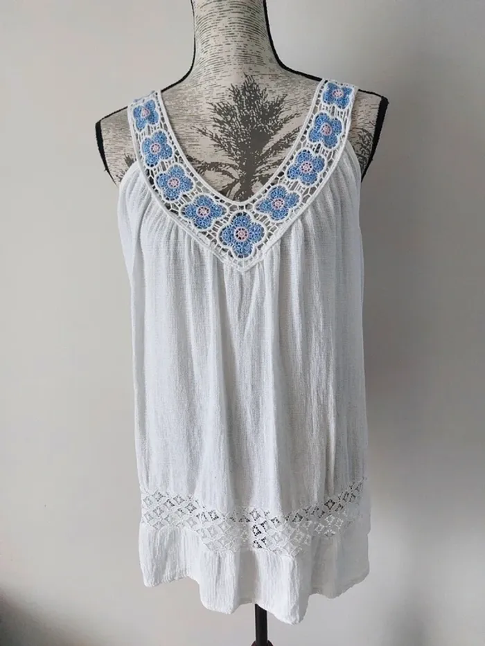 Haut fantaisie blanc 100% coton