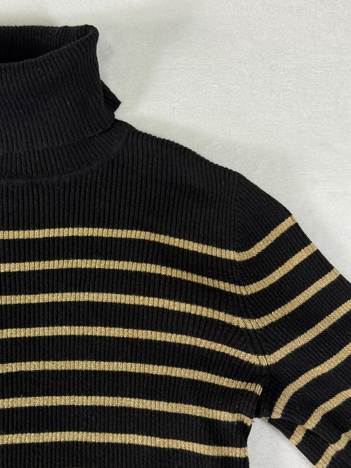 Pull à col roulé Ralph Lauren Femme Taille S Rayé Noir et Jaune, Parfait État - photo numéro 3