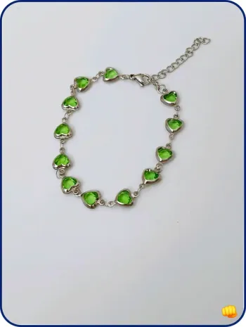 Bracelet argenté cœurs verts  tendance été bohème chic