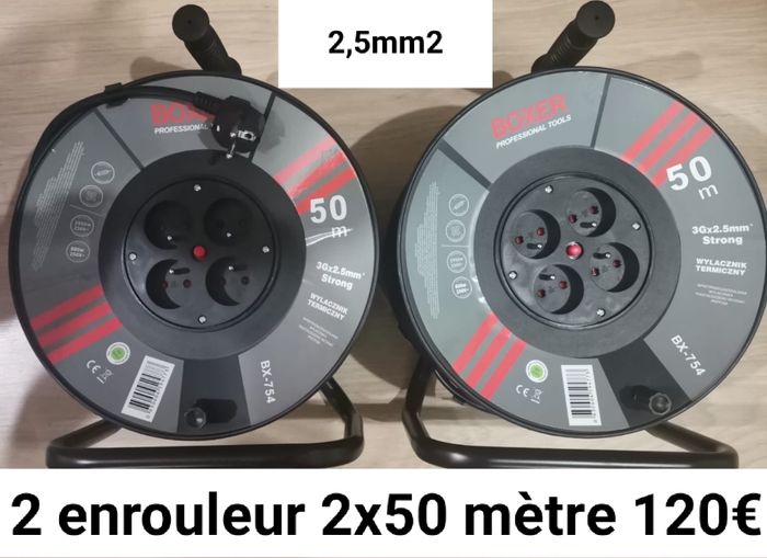 2 Enrouleur multiprise 2 x 50 metres fils 2,5mm2