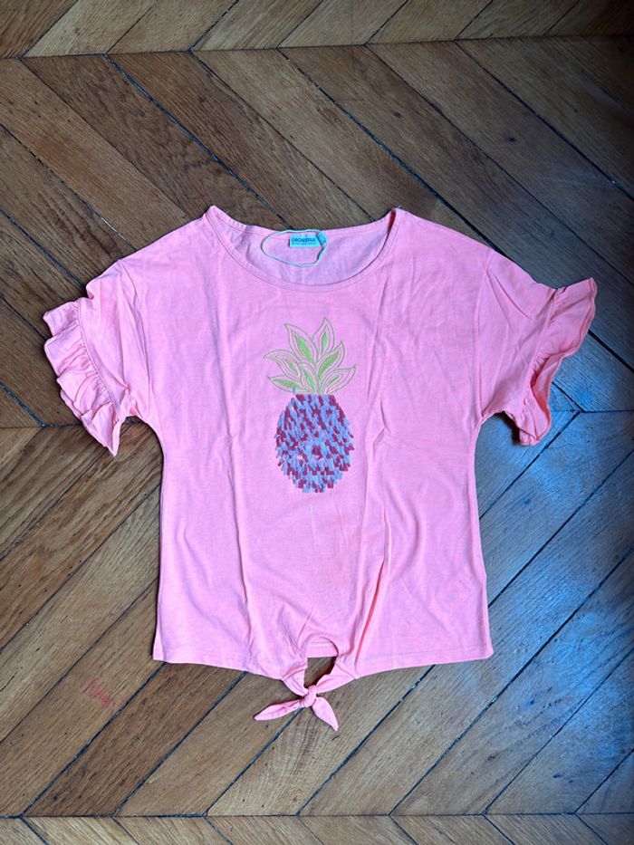 Neuf tee-shirt orange manche mi longue T10/12 ans