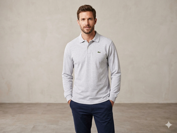 Polo manches longues gris clair Taille 6 Lacoste