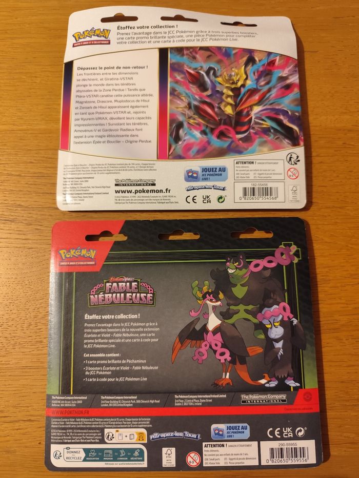 Lot deux tripacks cartes Pokémon EB11 Origine perdue EV6.5 Fable Nébuleuse - photo numéro 2