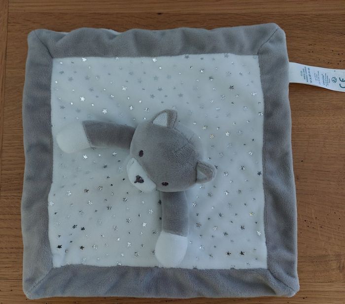 Doudou plat Chat gris blanc étoiles - Obaibi - photo numéro 2