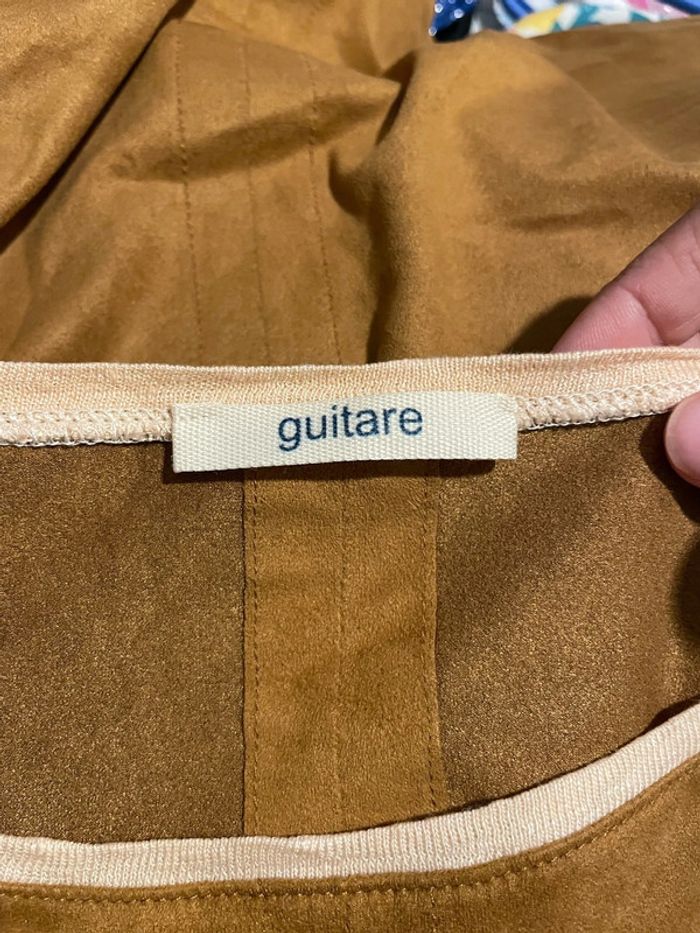 Robe manches courte marron moutarde camel en daim suédine col rose clair Guitare taille 38 - photo numéro 6