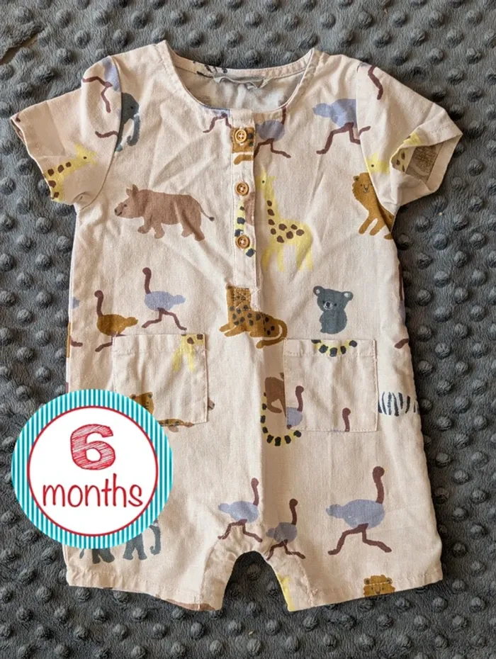 Combi-short bébé 6 mois Bout'chou #animaux #safari #été #mixte - photo numéro 2