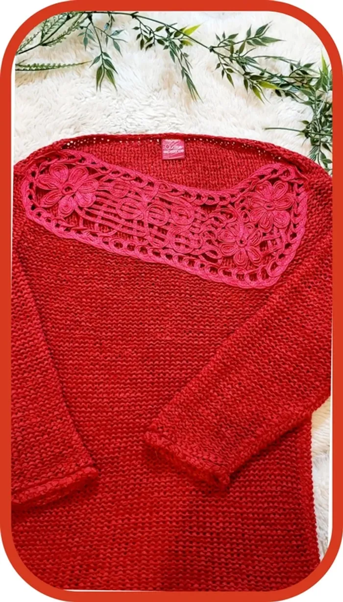 Pull rouge dentelle BlanchePorte taille 40 - Très bon état - photo numéro 3