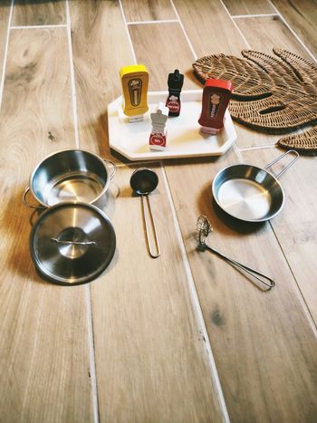 🍳Jeu d'imitation - Dinette en bois et metal avec vaisselles ustensiles et accessoires de cuisine