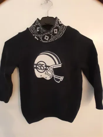 Pull enfant, col montant, bleu marine, taille 5 ans