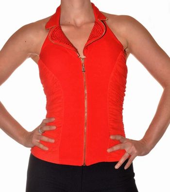 Top rouge épaules et dos dénudé décolleté ajusté taille M