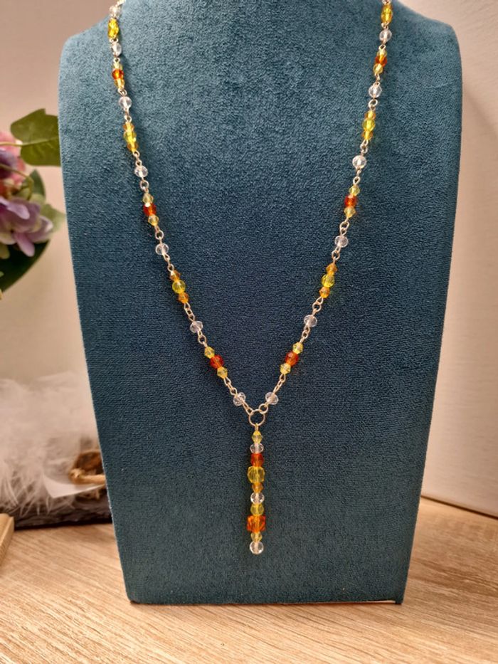 Collier Sautoir Argenté Orange Jaune - photo numéro 4