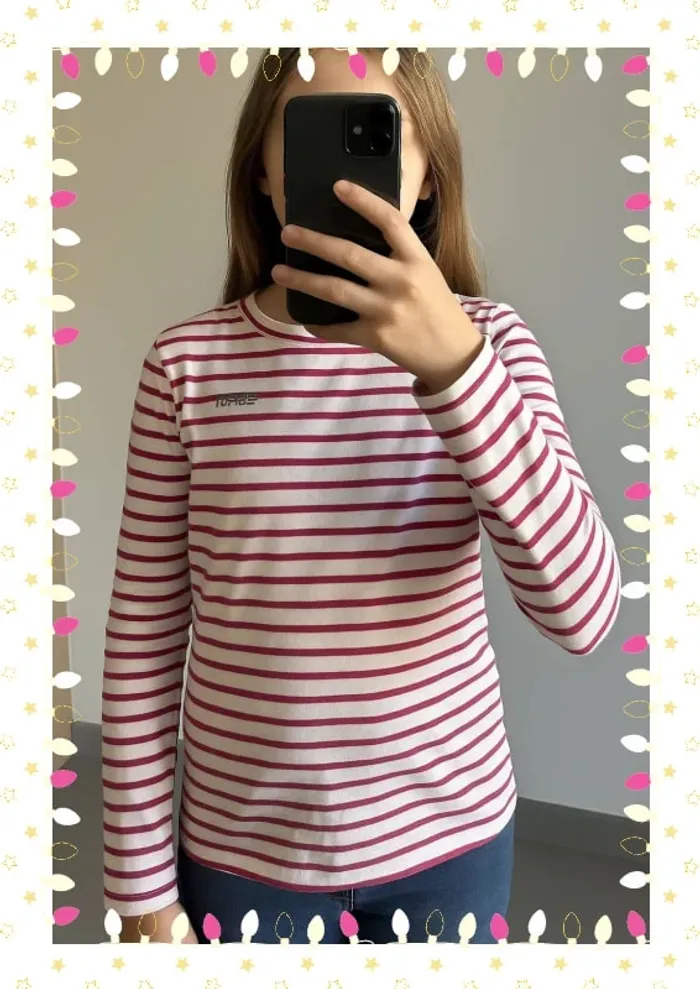👧 T-shirt fille manches longues 10 ans - Esprit à rayures rose & blanc