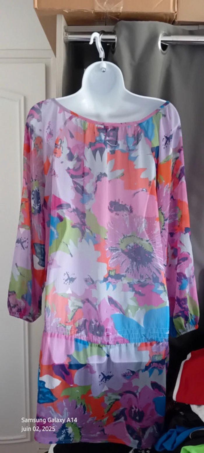 Robe tunique longue en voile motif floral coloré femme 44/46 yessica - photo numéro 6