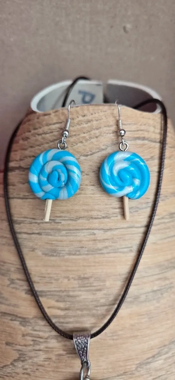 Parure sucette turquoise fimo neuf - photo numéro 4