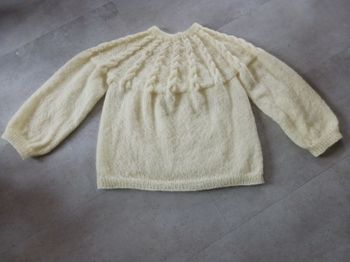 pull mohair écru avec torsades tricoté main 38 Phildar Neuf