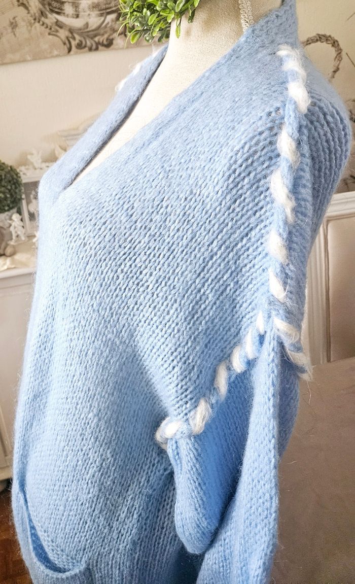 Long gilet bleu et blanc Valeria Moda Taille 42/44 Neuf - photo numéro 3