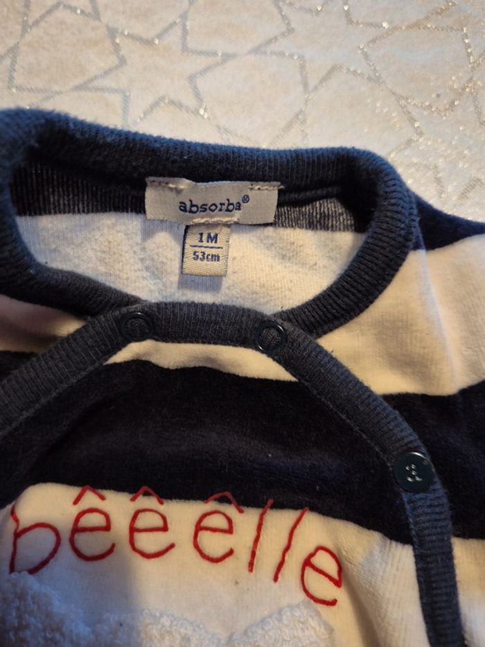 Pyjama velours rayures taille 1 mois - photo numéro 3
